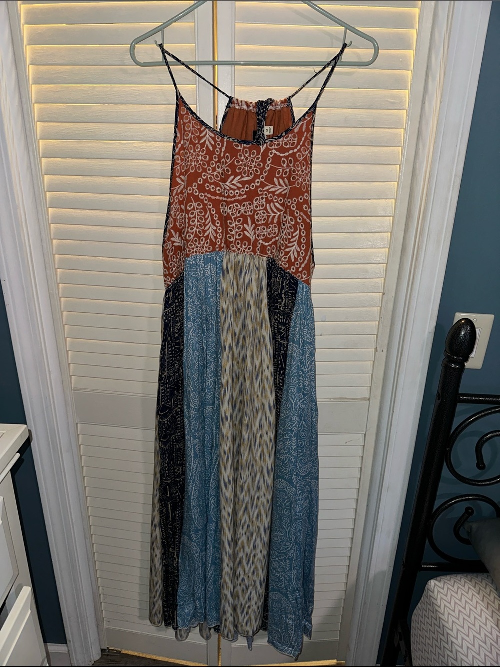 Oli & Hali Rust, Blue and Black Patchwork Maxi Dress